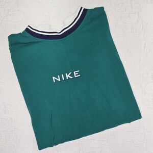 Nike Sportswear 90s Green Blue Embroidered Mens Shirt Large Preppy Casual Cotton